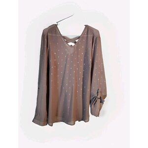 Maurices Blouse Plus Size 1 Long Buckle Sleeve Sheer Metallic Dusty Rose